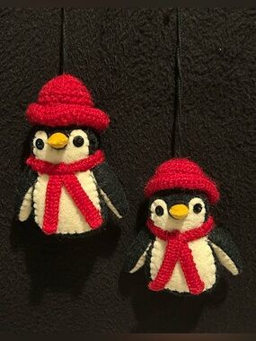 Set of 2 Queenwest WOOL FELT PENGUIN Ornaments